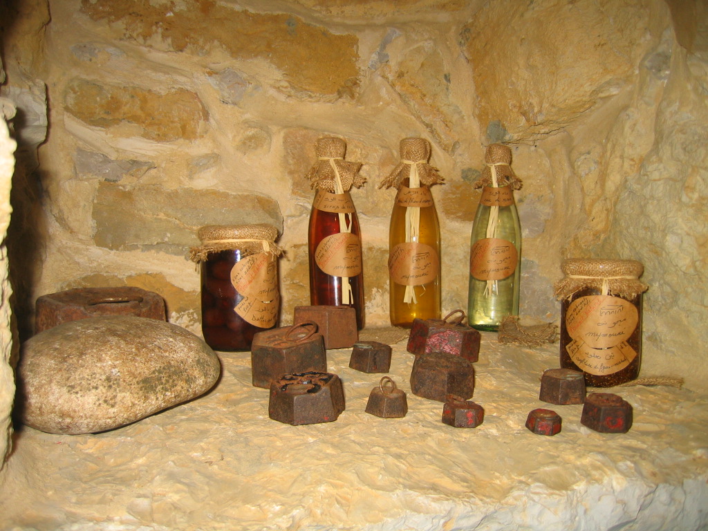 Lebanese sauces and spreads in a rock shelf