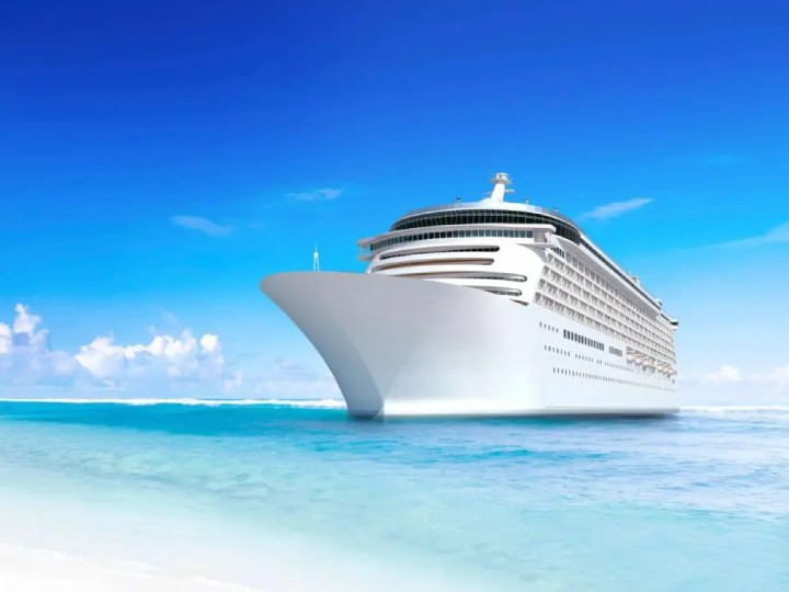 A large cruise ship on shallow water