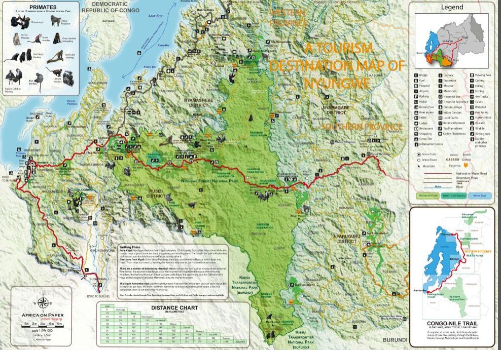 A map of the area with many trails and roads.