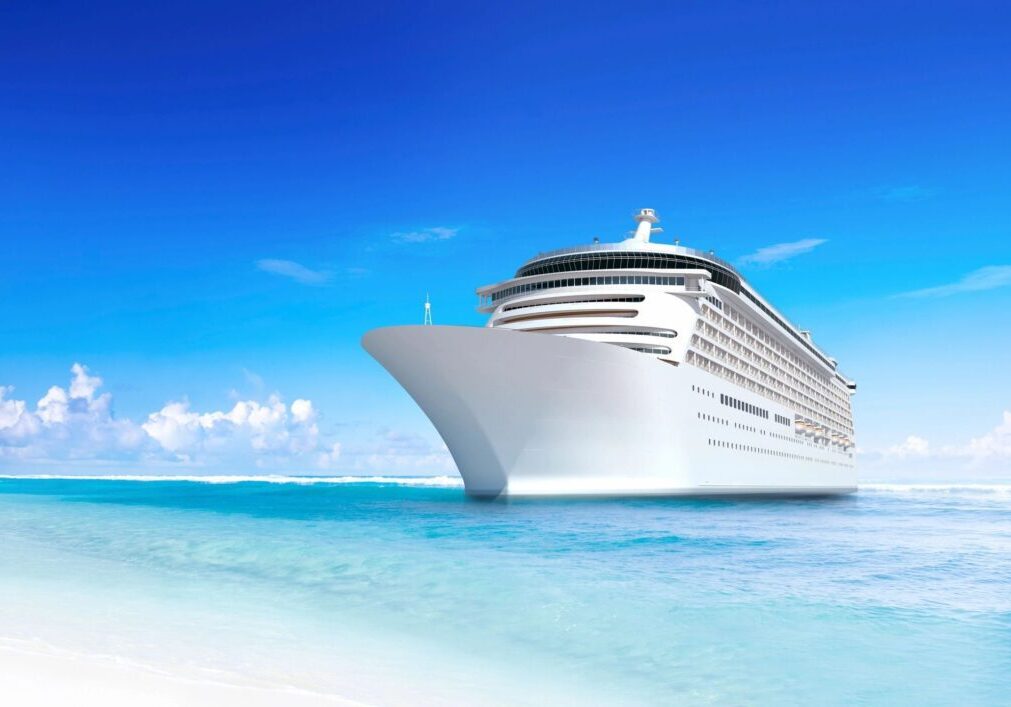 Cruise ship near the beach in the Caribbean